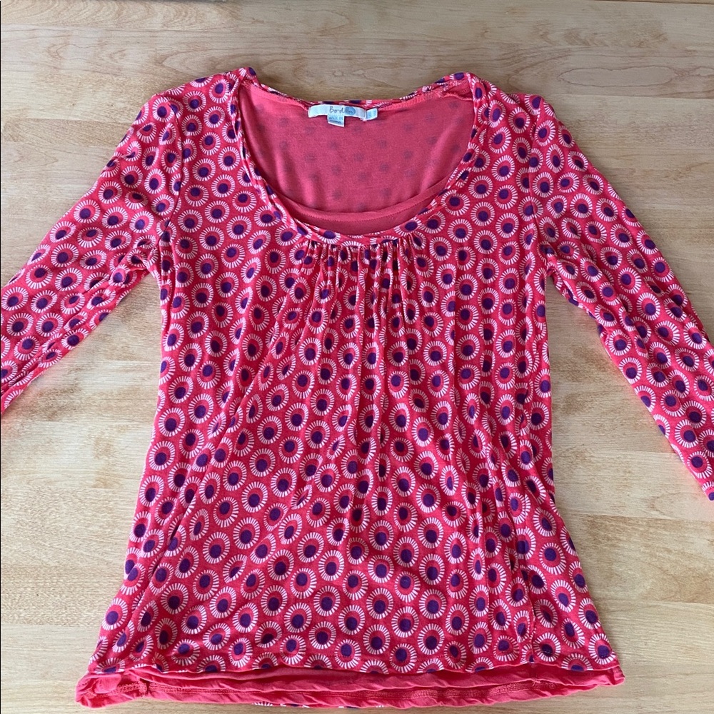 Boden Red and Purple Patterned Quarter Sleeve Top